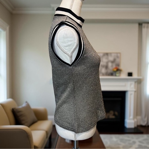BB Dakota for Anthropologie Metallic Lurex Knit Varsity Tank Top | Silver | M - Picture 6 of 16